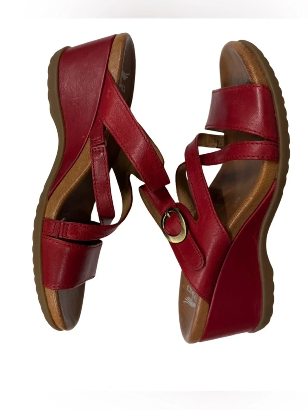 Dansko Ana Strappy Wedge Sandals Red Leather Size 38 (US 7.5-8)